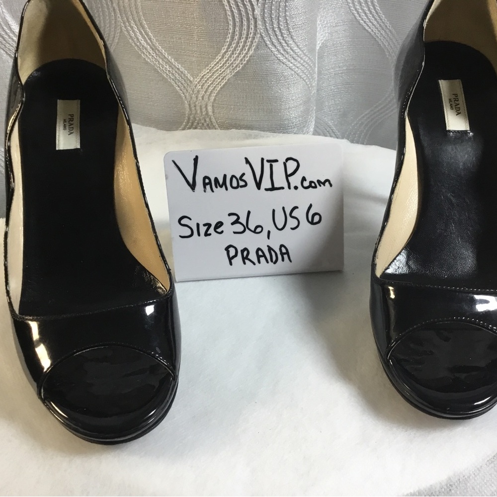 Prada Black Patent Peep-Toe Heels - Picture 2 of 7